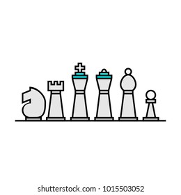 Pieces of Chess  in Simple Doodle Line Drawing.