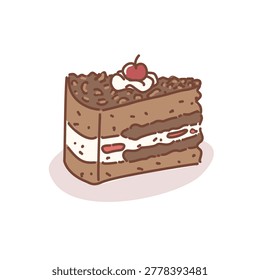 Pieces of chocolate cake with cherry vector, blackforest cake doodle