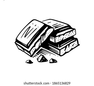 pieces of chocolate on white background in style of stylized sketch