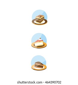 pieces chocolate and piece strawberry cake icons illustration isolated in a white background