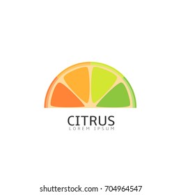 Pieces Of Citrus Fruits. Food Logo Template, Orange Lemon Lime Grapefruit