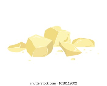 Pieces of cocoa butter, close up isolated on white background, composition.