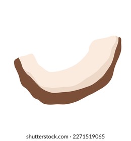 Pieces of coconut with leaves isolated on white background. Realistic vector illustration