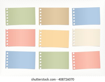 Pieces of colorful blank note paper stuck on striped diagonal background