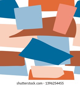 Pieces of cutout paper seamless pattern. Colorful geometric abstract shapes. Simple abstract mosaic collage texture. Flat simple colorful vector background for textile, fabric