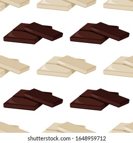 Pieces of dark and white milk chocolate. Seamless pattern. Vector sweet background.