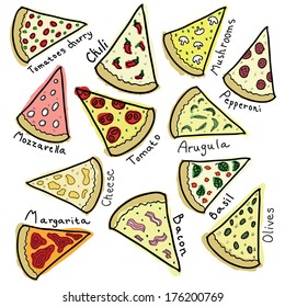 Pieces of different pizza