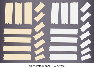 Pieces of different size sticky, adhesive masking tape.