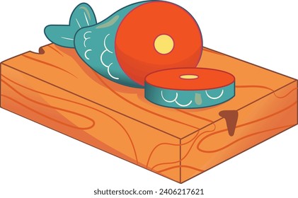 pieces of fish on a cutting board vector illustration