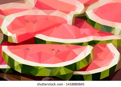 Pieces of fresh watermelon in the schedule. Vector. In low poly styles