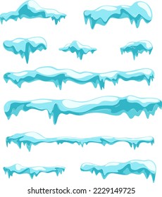 Eis- und Schneekoteletts, große Eisberge, schwere Frostelemente für Design, Cartoon-Stil mit Schneeflocken, Vektorgrafik