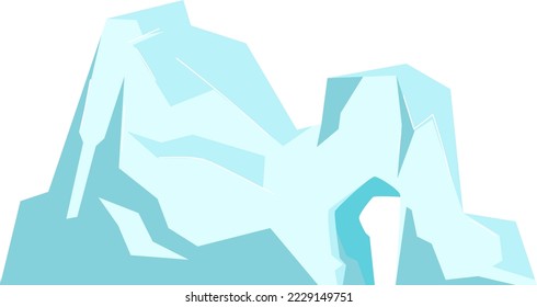 Trozos de hielo y trozos de nieve, icebergs grandes, elementos de escarcha severa para el diseño, dibujos animados con copos de nieve, ilustración vectorial