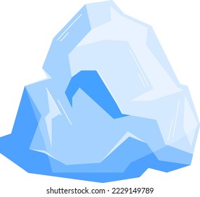 Pieces of ice and snow chunks, big icebergs, severe frost elements for design, snowflakes cartoon style, vector illustration