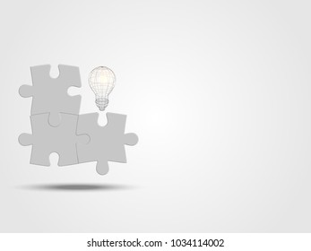 Pieces of jigsaw with lightbulb represent thinking of new idea and innovation. Technology Background. Abstract background made from puzzle pieces. Concept of engineering and innovation.