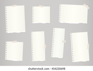 Pieces Of Light Brown Ruled And Grid Torn Notebook Paper Are Stuck With Sticky Tape