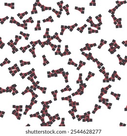 Die Stücke bestehen aus schwarzen Quadraten und rotem Bindegewebe. Sie könnten Teile eines Bauwerks, einige geometrische Details oder Lebensmittelkrümel sein.