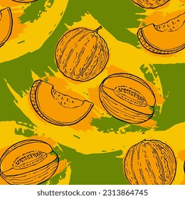 Pieces of melon seamless pattern vector illustration. Vector seamless pattern. Modern stylish abstract texture. Repeating geometric shapes from striped elements