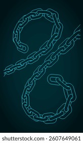 Pieces of metal chain stylized vector illustration