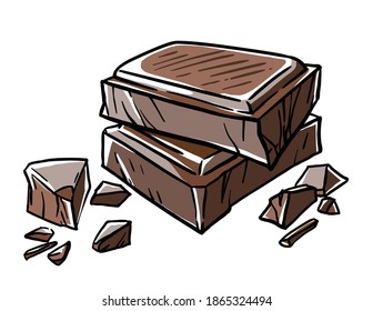 pieces of natural dark chocolate isolated on white background. ingredients for confectionery