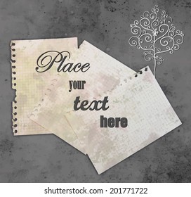 Pieces of paper on a grunge background in vector EPS 10.