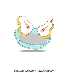 Pieces Of Pear On A Plate Cartoon Vector illustration