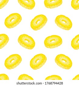 Pieces of peeled pineapple on a white background. Vector seamless pattern.