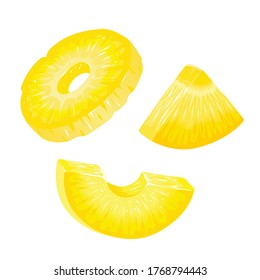 Pieces of peeled pineapple on a white background. Vector illustration.