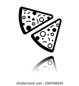 pieces of pizza icon. Black icon with mirror reflection on white