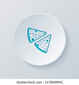 pieces of pizza icon. Cut circle with gray and blue layers. Paper style
