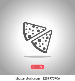 pieces of pizza icon. Icon under spotlight. Gray background