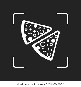 pieces of pizza icon. White object in camera autofocus on dark background