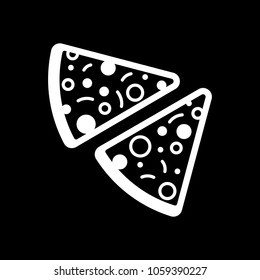 pieces of pizza icon. White icon on black background. Inversion