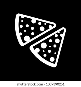 pieces of pizza icon. White icon on black background. Inversion