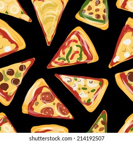 Pieces of pizza, seamless pattern for your design
