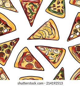 Pieces of pizza, seamless pattern for your design