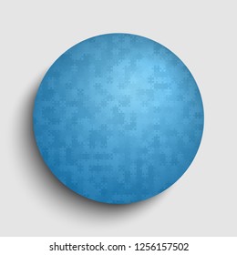 Pieces puzzle background, banner, blank. Vector jigsaw section template isolated. Background with puzzle blue mosaic, details, tiles, parts. Circle outline pattern jigsaw. Game group detail.