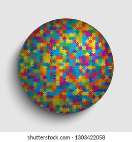 Pieces puzzle background, banner, blank. Vector jigsaw section template isolated. Background with puzzle multicolor mosaic, details, tiles, parts. Circle outline pattern jigsaw. Game group detail.