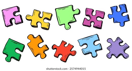 Pieces of puzzle. Collection of colorfull hand drawn elements. Vector illustration