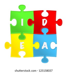 pieces of puzzle and word "idea ". Vector illustration