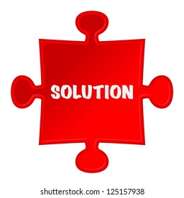 pieces of puzzle and word "solution". Vector illustration