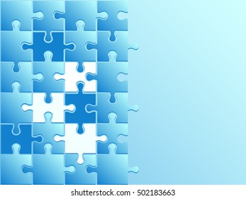 Pieces of puzzles on a light blue background.