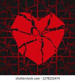 pieces of red heart on a dark background. Abstract background. Vector illustration