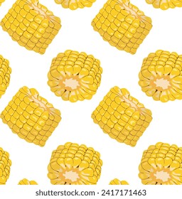 Pieces of ripe corn. Autumn vegetables. Seamless pattern in vector. Suitable for backgrounds and prints.