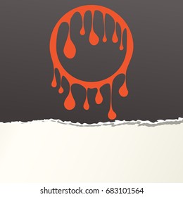 Pieces of ripped black blank paper strip, shred with orange leaked circle.