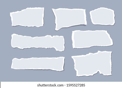 Pieces of ripped paper for notes. White torn pages. Vector illustration