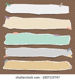 Pieces of ripped white blank note, notebook paper with clouds and sun on blue background