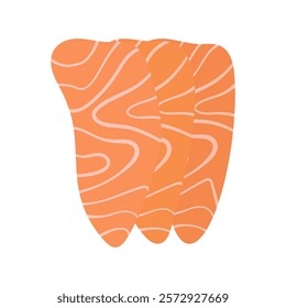 pieces of salmon isolated on white, red fish salmon for sushi or sandwich, flat vector illustration