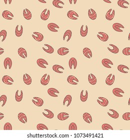 Pieces of salmon slices vector creative pattern or seamless background