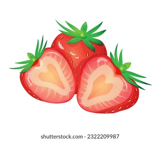 Pieces of strawberries on a white background