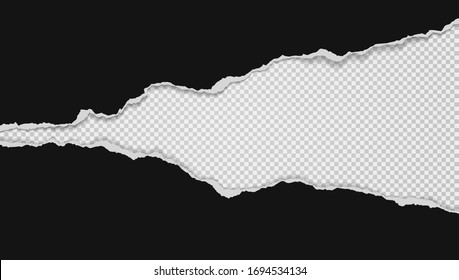 Trozos de papel horizontal negro roto con una sombra suave pegada en fondo blanco cuadrado. Ilustración del vector